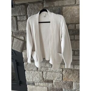 A NEW DAY White Cardigan Jacket Size X-Small Pockets Ribbed Oversized Cozy